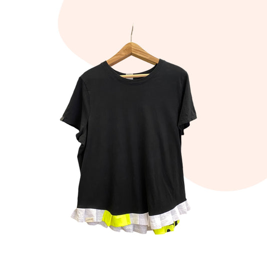 Patchwork Top #24 - Black / White / Neon Yellow - Size XL