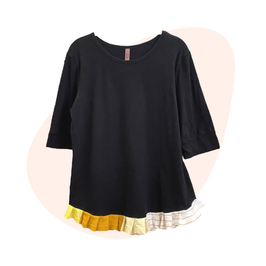 Patchwork Top #39 - Black / Cream / Gold - Size M